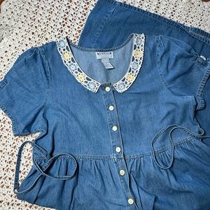 Vintage Blue Denim Maxi Dress Size 16